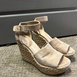 STUART WEITZMAN Sohojute Suede Ankle Platform Espadrilles Wedge Sandals  (7.5)